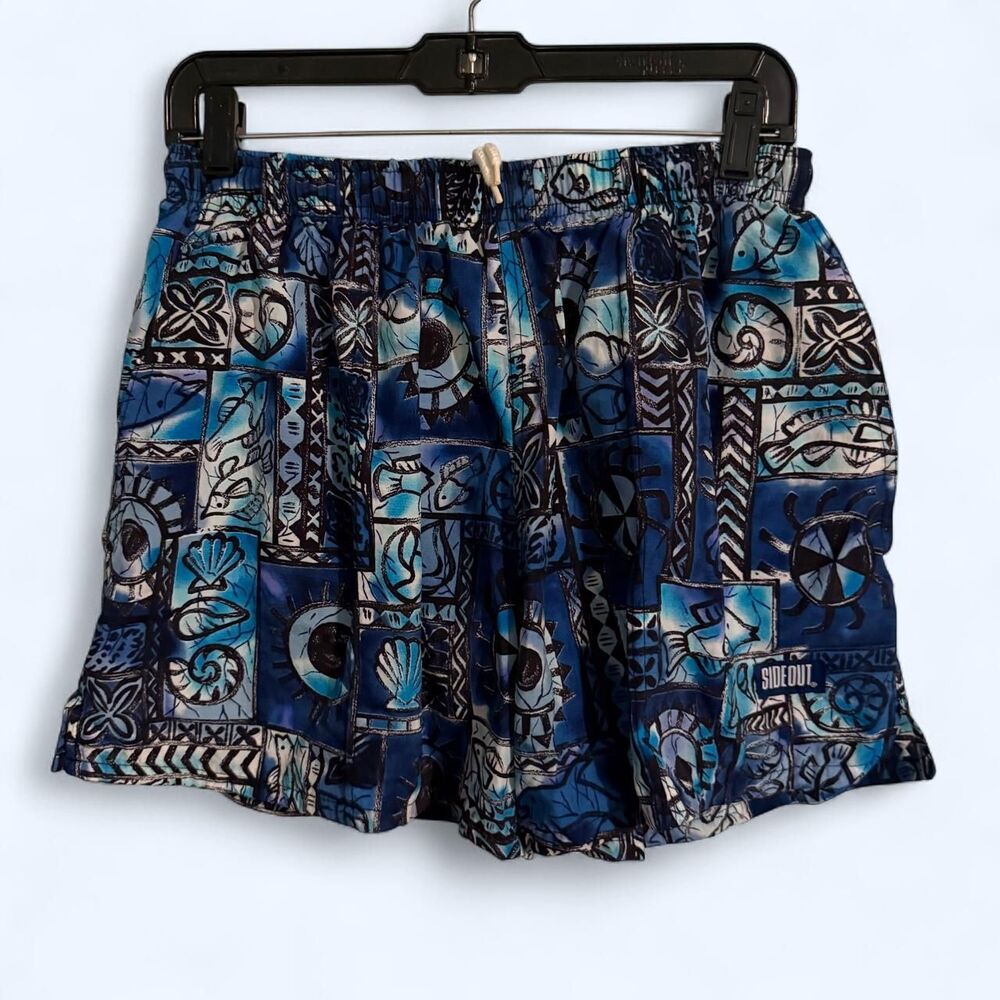 Sideout Shorts Mens Large Blue Nylon Swim Trunk Board Geometric 1995
